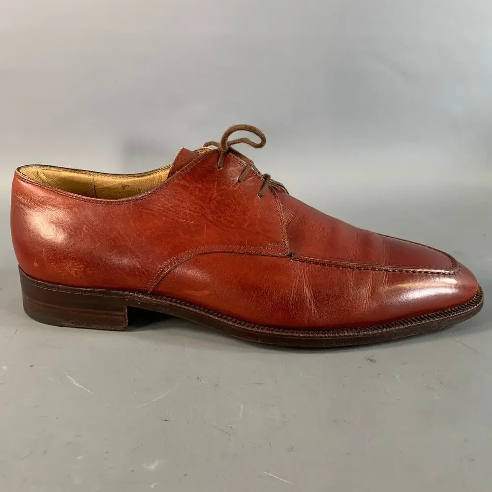 GRAVATI Size 9.5 Burgundy 16609 Solid Leather Derby Lace Up Shoes